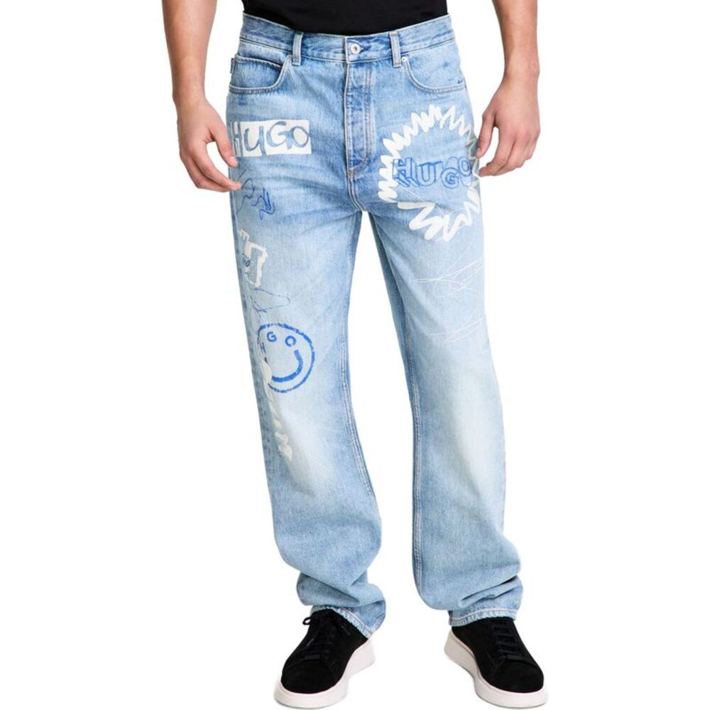 Hugo Boss Mens Nate Signature-Detail Loose Wide Leg Jeans, NWT